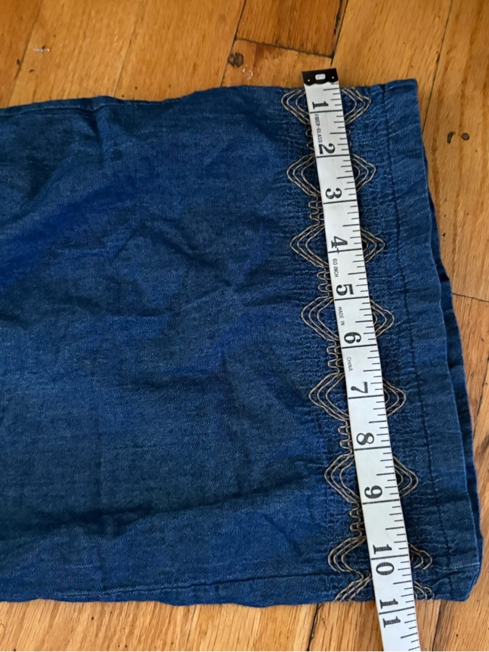 Indigo & Lace Denim Jumpsuit Smocked Off Shoulder Cropped Wide Leg Boho Medium - Picture 5 of 7